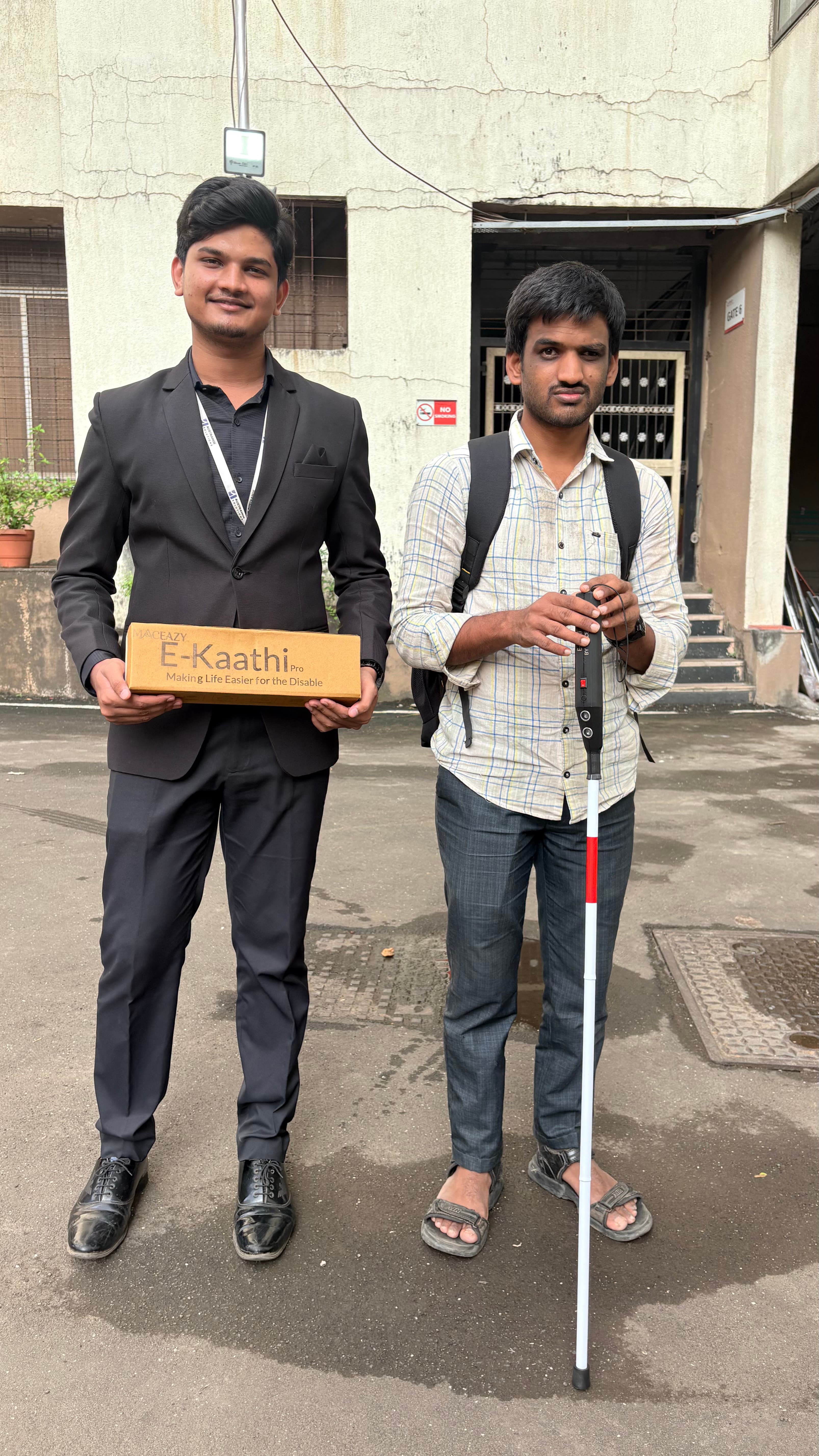 Person using smart blind stick